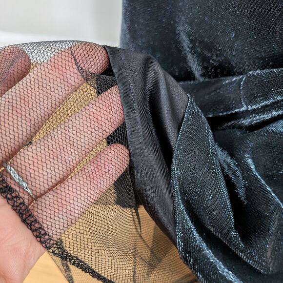 Vintage Jump Prom Dress Maxi Ball Gown 4 Blue Black Y2K Metallic Princess Goth - Picture 11 of 14